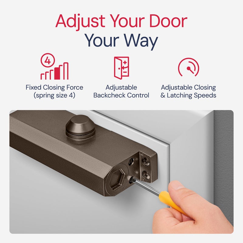 Lawrence Medium Duty Commercial Automatic Door Closer - Surface-Mounted Auto Door Closer for Home, Garage & Light Commercial Door Use - Embassy Series LH534 - Image 3